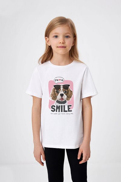 ADABEBEK Smile Written Glasses Dog Printed Tricou fetita