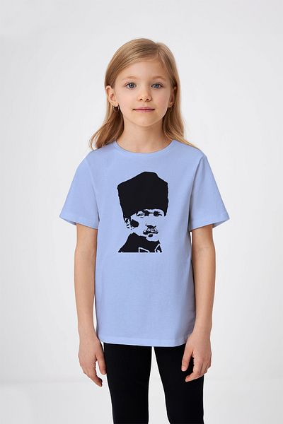 ADABEBEK Tricou pentru fetiță cu imprimeu Mustafa Kemal Atatürk Creion Negru