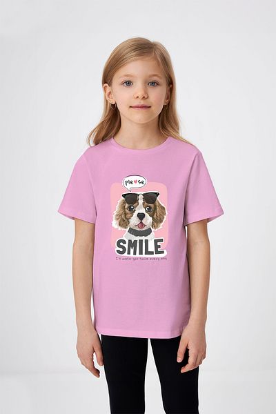 ADABEBEK Smile Written Glasses Dog printed girl's T-shirt