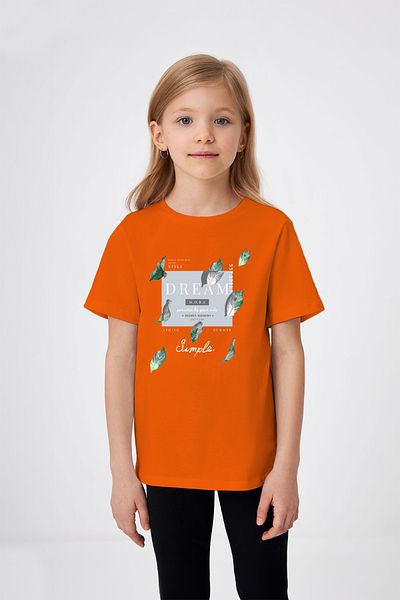 ADABEBEK Dream Written Spilled Leaves Patterned Girl's T-Shirt