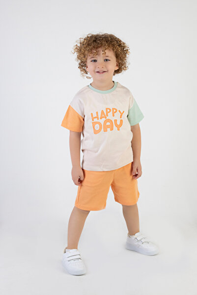 Harika KIDS Boy's Happy Day Printed Short Sleeve Shorts Basic Top and Bottom Set