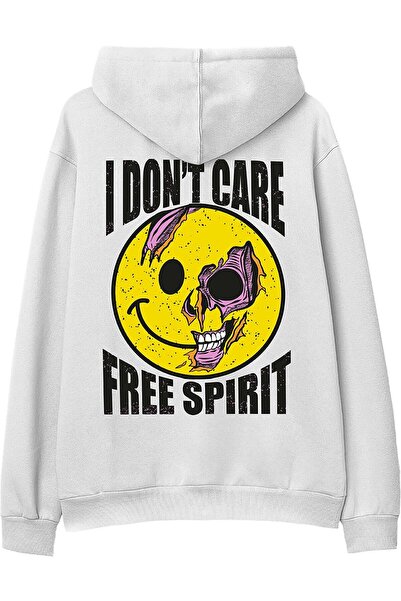 Adrift Δεν με νοιάζει το λευκό φούτερ με κουκούλα, oversized, unisex.