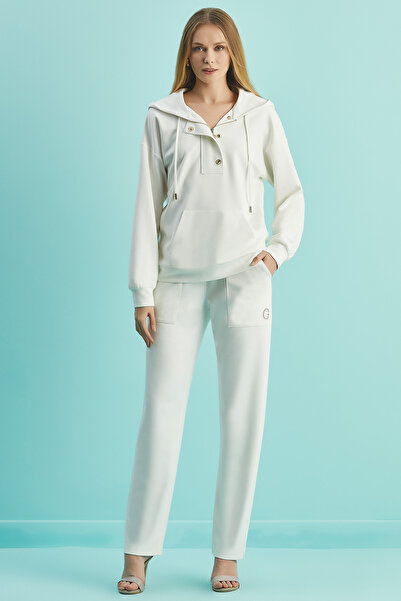 Düz Paça Ekru Örme Pantolon