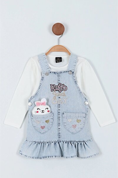 gacir Kız Çocuk Baskılı Taş Işlemeli Cep Detaylı Içi Badi'li Kot Takım