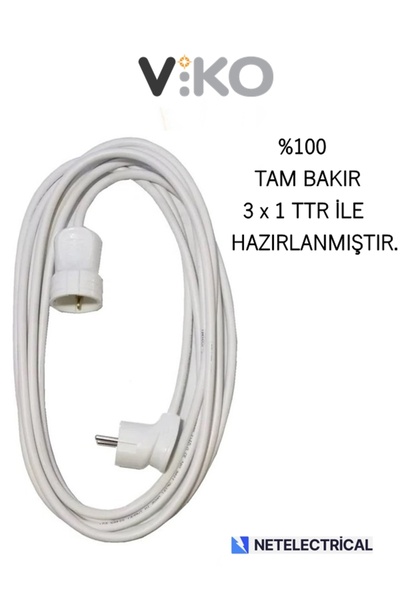 VİKO Topraklı Uzatma Seyyar Kablosu 9 Metre ( Tam Bakir 3x1 Ttr )