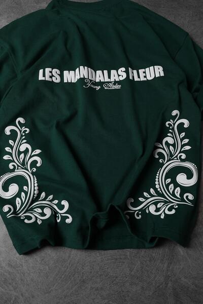 Slatra Men's Khaki LES MANDALAS FLEUR Embossed Printed Oversize T-shirt