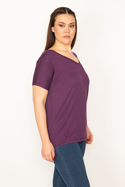 Şans Women's Large Size Plum Backless Viscose Tunic 65n15439