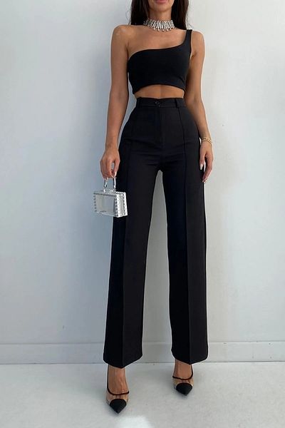 PALAZZO Arya Women's Striped Black Fabric Trousers, Lycra Palazzo Model