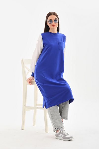 Elif Okur Long Sweat Tunic - Hijab, Shirt Sleeves, 110cm, Saks 1255