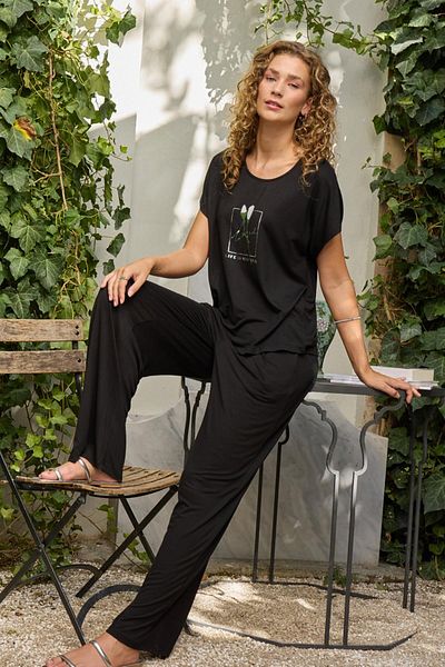 GİZZEY Women's Short Sleeve Black Pajamas Set C1T8N012