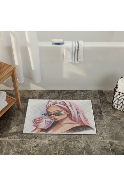 Rugs Modern Halı Powder Beige Themed Women's Portrait Patterned Modern Decorative Bath Mat 90×60