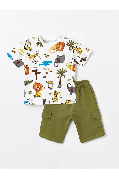 LC Waikiki LCW baby Baby Boy Crew Neck Printed T-Shirt and Shorts 2-Piece Set