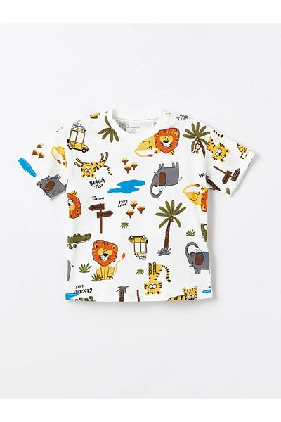 LC Waikiki LCW baby Baby Boy Crew Neck Printed T-Shirt and Shorts 2-Piece Set