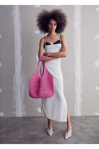 MANGO Woman Natural fiber drawstring bag