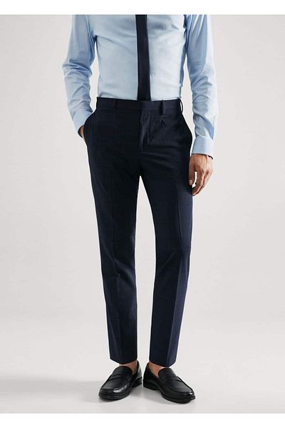 MANGO Man Super Slim Fit Checked Fabric Trousers