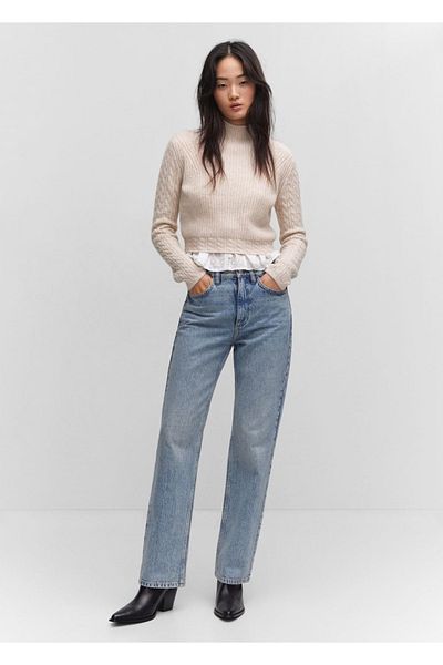 MANGO Woman Perkins galléros kötött mintás pulóver