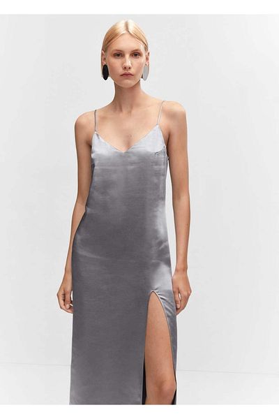 MANGO Woman Rochie din satin cu fante pe lateral