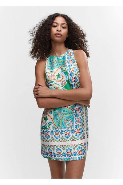 MANGO Woman Σατέν φόρεμα με στάμπα Paisley