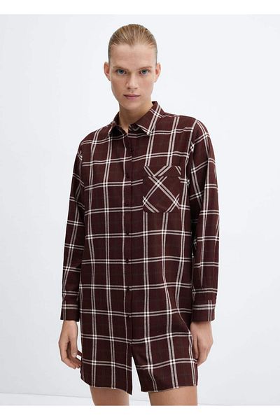 MANGO Woman Kariertes Flanell-Nachthemd