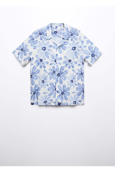 MANGO Man Çiçek Desenli Bowling Yaka Gömlek