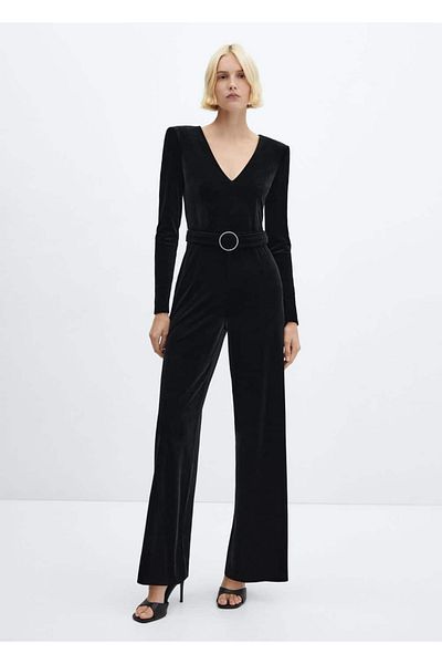 MANGO Woman Velvet jumpsuit with belt