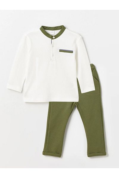 LC Waikiki LCW baby Hakim Collar Long Sleeve Baby Boy T-Shirt and Pants 2-Piece Set