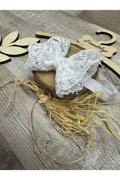 Feriatolye White lace bow hair band baby girl lace sheet headband