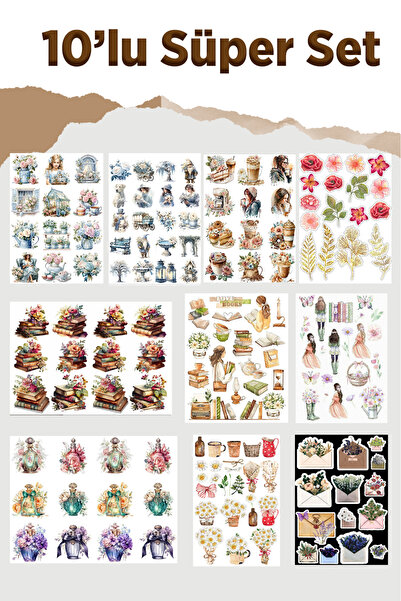 LiyaCraft 10 Sayfa Vintage Sticker SET -Planner Ajanda Bullet Journal Için Uy...