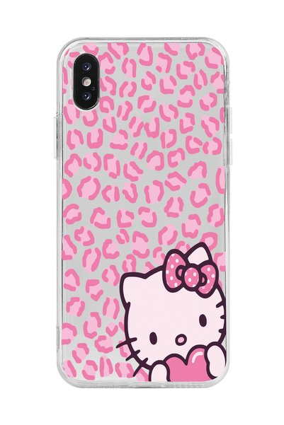 Magic Ring Iphone X ve XS Uyumlu Pembe Leopar ve Hello Kity Tasarımlı Şeffaf ...