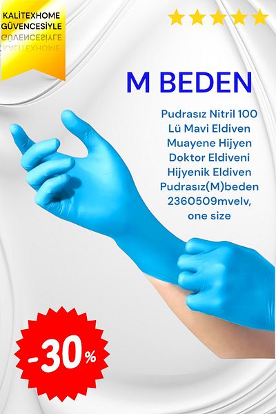 Pazarana Powder Free Nitrile 100 Pieces Blue Gloves Examination Hygiene Doctor Gloves Size M