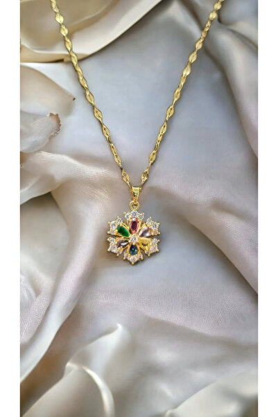 Sharley Gold Çok Renkli Zirkon Taşlı Kar Tanesi Desenli Paslanmaz Çelik Dönen...