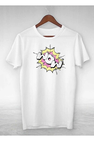 PERISENSE Unisex Femei bărbați Wow Printed Tricou oversize