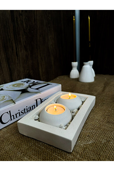 Quelife El Yapımı 2'li Beton Mumluk Tealightlık Taşlar Ve Mumlar Dahildir.