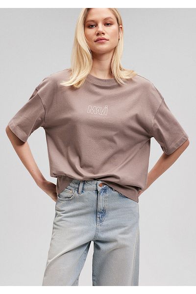 Mavi Beigefarbenes T-Shirt mit Logo-Print, Übergröße/weiter Schnitt1611592-70364