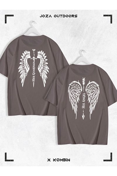 Joza Outdoors Unisex Angel Wing Pattern Lover Oversize T-Shirt Σετ 2 τεμαχίων - Ανδρικά και Γυναικεία