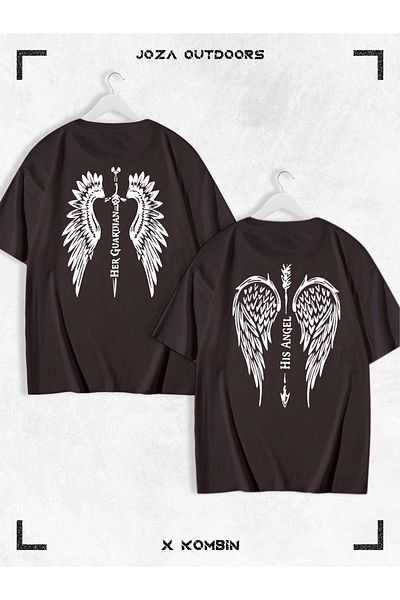Joza Outdoors Unisex Angel Wing Pattern Lover Oversize T-Shirt Σετ 2 τεμαχίων - Ανδρικά και Γυναικεία