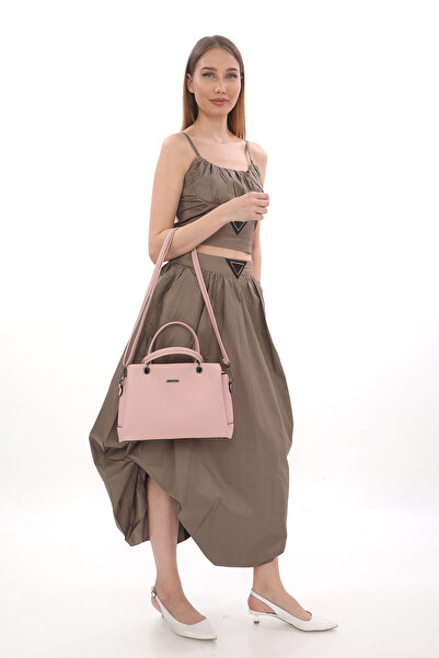 Piedra Powder Color Leather New Season Women's Bag with Plenty of Eyelets and Shoulder Strap