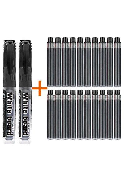 Modellino 20 Adet Siyah Kartuş + 2 Adet Tüplü BYB Siyah Kartuşlu Beyaz Tahta ...
