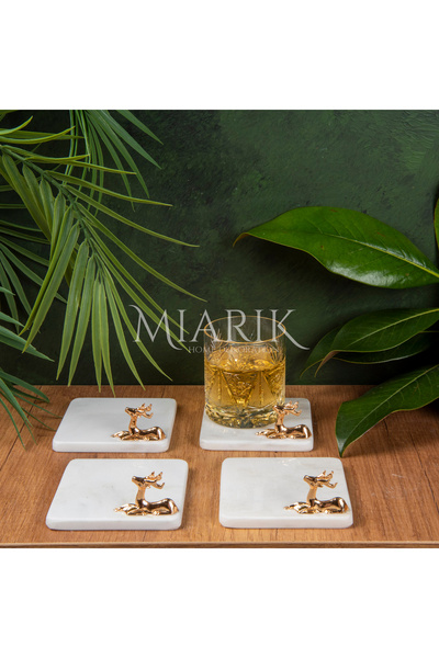 MIARIK DESIGN & DEKORASYON MERMER BARDAK ALTLIĞI 4'LÜ KARE BEYAZ RENK PIRINÇ ...