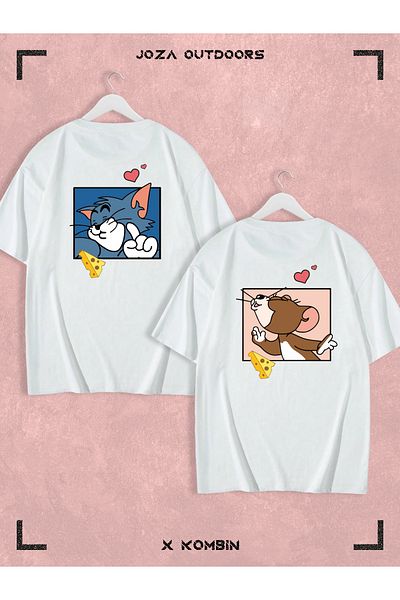 Joza Outdoors Tom and Jerry με μοτίβο Lover Oversize T-Shirt Σετ 2 τεμαχίων - Unisex Συνδυασμός