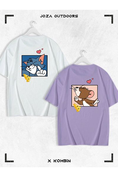 Joza Outdoors Tom and Jerry με μοτίβο Lover Oversize T-Shirt Σετ 2 τεμαχίων - Unisex Συνδυασμός
