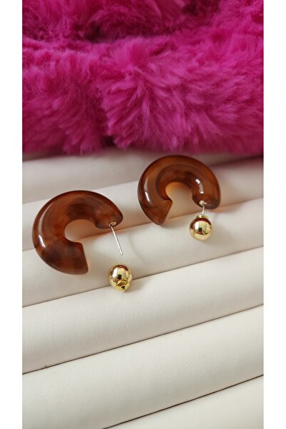 Aksesuar Çelik Kahverengi Kemik Küpe