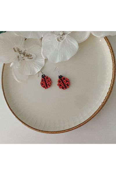 İPAR AKSESUAR SAND BEADS LADY BEETLE PAINTING HANDMADE EARRING