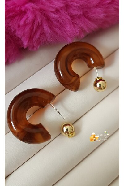 Aksesuar Çelik Kahverengi Kemik Küpe