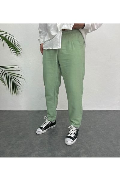 çerme Ανδρικό λινό διπλό παντελόνι Mint Green New Season