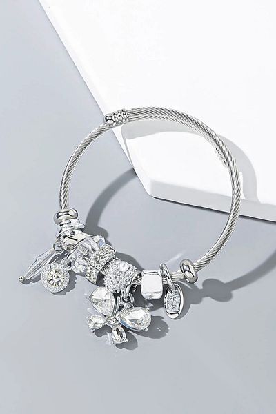 The Collection Tarnish-proof Butterfly Charm Style Steel Bracelet