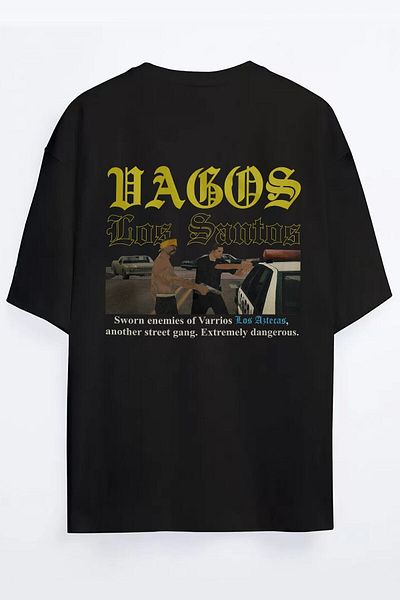Grove Fashion Tricou oversize unisex cu imprimeu Sc Plus Los Santos Vagos Gang față spate
