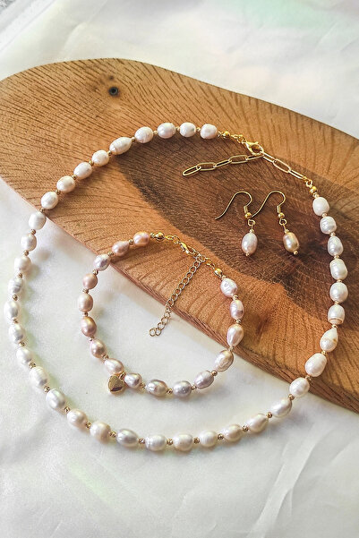 LightCrop İnci Kolye Bileklik ve Küpe Set