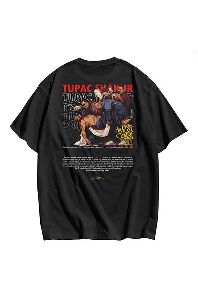 Grove Fashion Tricou oversize unisex cu imprimeu Tupac Shakur față și spate