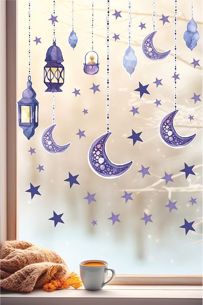 Grafikup Ramadan Ornament - Soft Purple Sticker Decorațiuni de perete din sticlă cu tematică Set